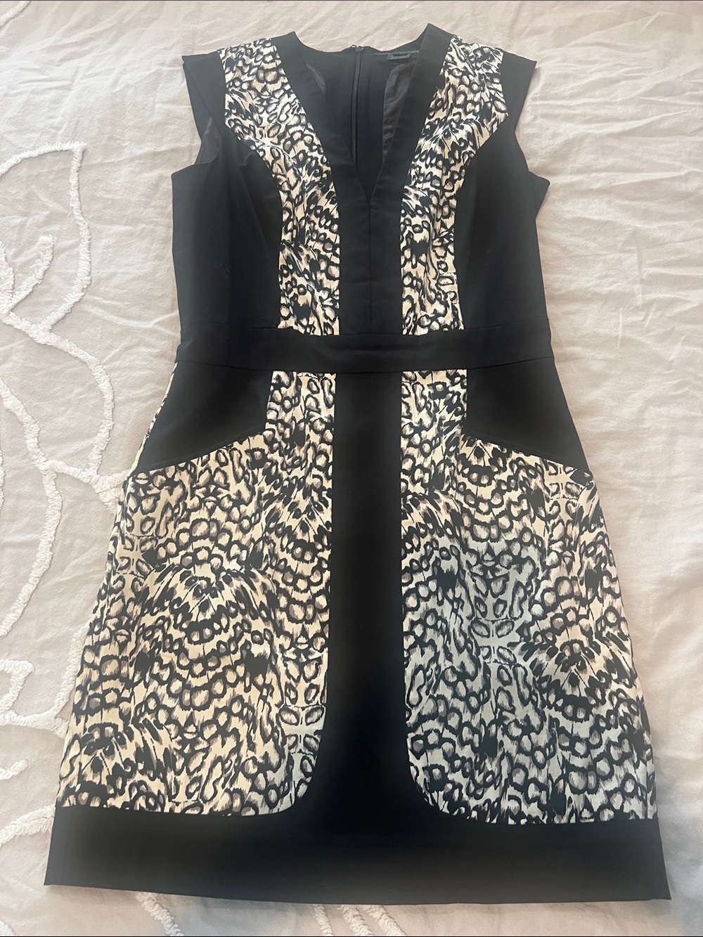 French Connection Black and Ivory Animal-Print Mini Dress